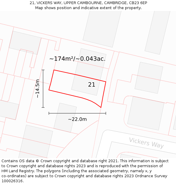 21, VICKERS WAY, UPPER CAMBOURNE, CAMBRIDGE, CB23 6EP: Plot and title map
