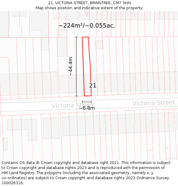21, VICTORIA STREET, BRAINTREE, CM7 3HN: Plot and title map
