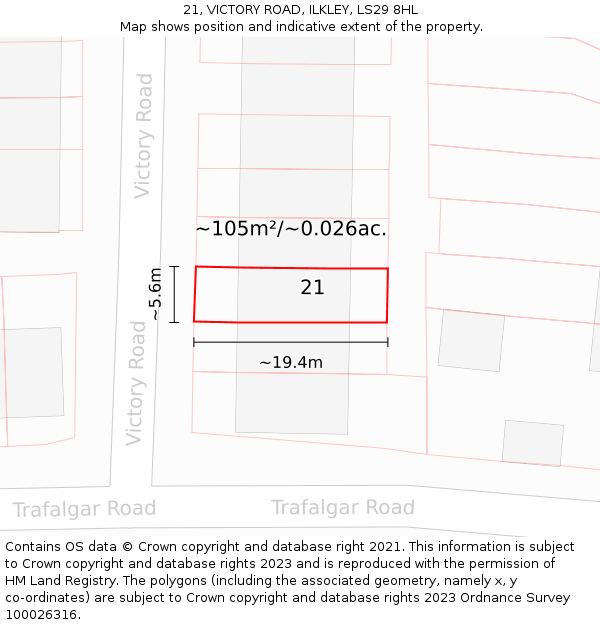21, VICTORY ROAD, ILKLEY, LS29 8HL: Plot and title map