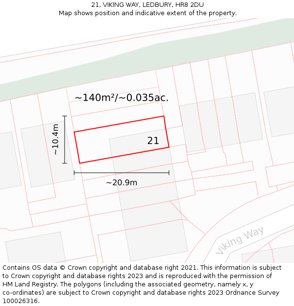 21, VIKING WAY, LEDBURY, HR8 2DU: Plot and title map