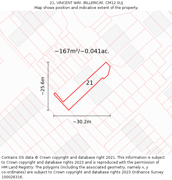 21, VINCENT WAY, BILLERICAY, CM12 0UJ: Plot and title map