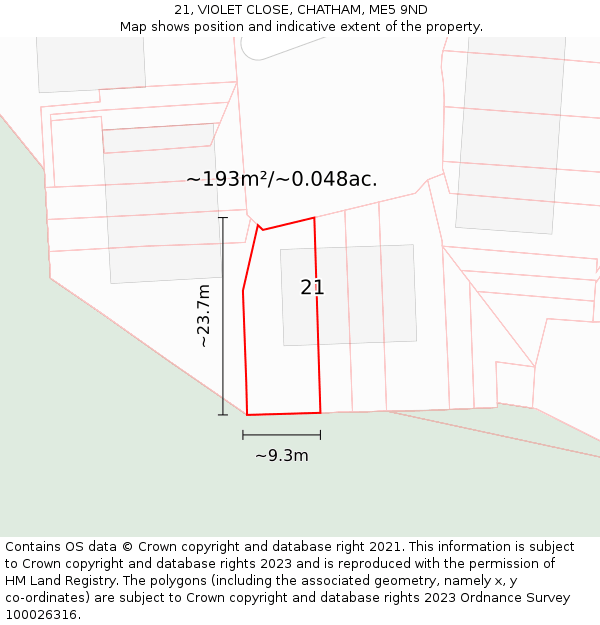 21, VIOLET CLOSE, CHATHAM, ME5 9ND: Plot and title map