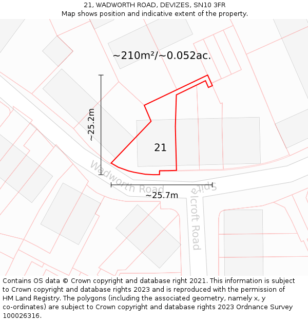21, WADWORTH ROAD, DEVIZES, SN10 3FR: Plot and title map