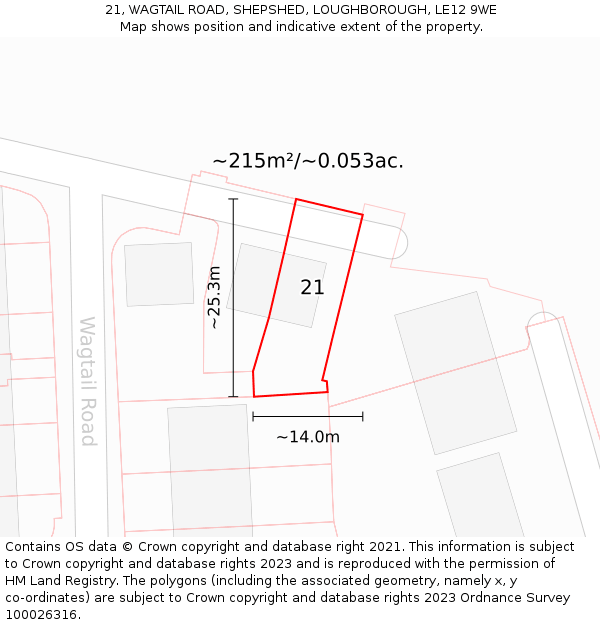 21, WAGTAIL ROAD, SHEPSHED, LOUGHBOROUGH, LE12 9WE: Plot and title map