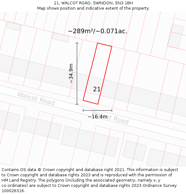 21, WALCOT ROAD, SWINDON, SN3 1BH: Plot and title map