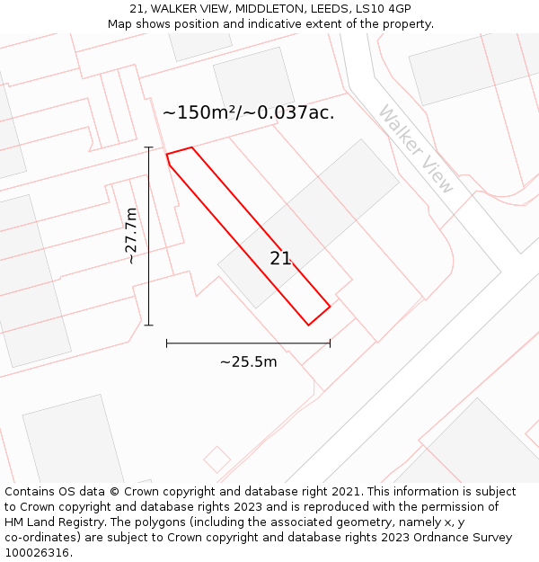 21, WALKER VIEW, MIDDLETON, LEEDS, LS10 4GP: Plot and title map
