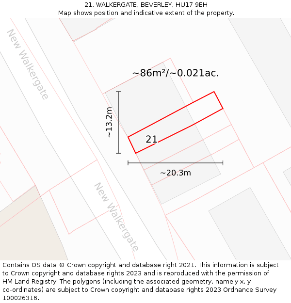 21, WALKERGATE, BEVERLEY, HU17 9EH: Plot and title map
