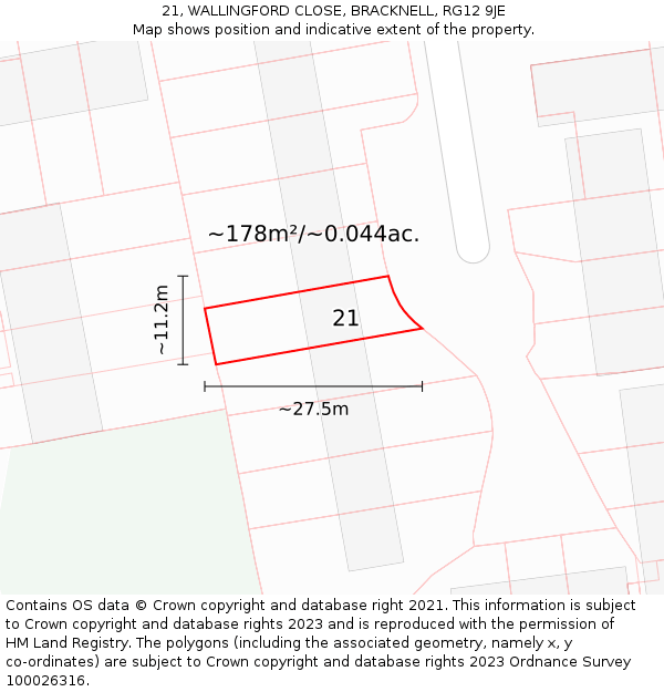 21, WALLINGFORD CLOSE, BRACKNELL, RG12 9JE: Plot and title map