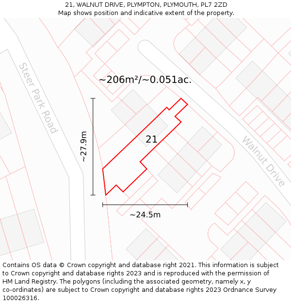 21, WALNUT DRIVE, PLYMPTON, PLYMOUTH, PL7 2ZD: Plot and title map