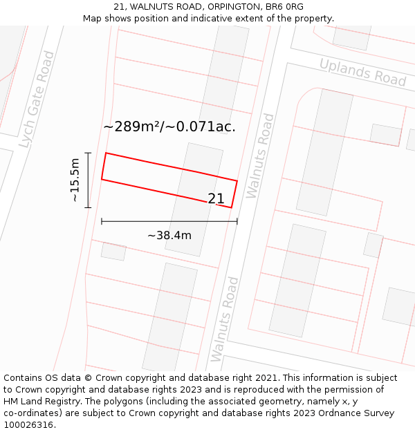 21, WALNUTS ROAD, ORPINGTON, BR6 0RG: Plot and title map