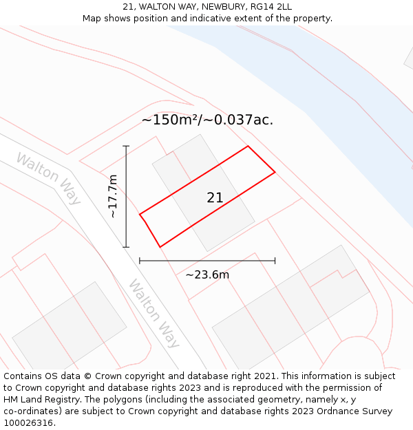 21, WALTON WAY, NEWBURY, RG14 2LL: Plot and title map