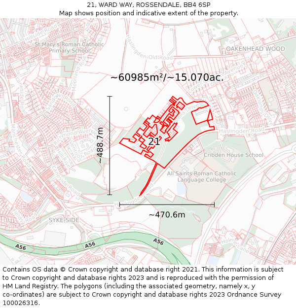 21, WARD WAY, ROSSENDALE, BB4 6SP: Plot and title map