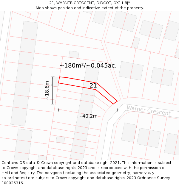 21, WARNER CRESCENT, DIDCOT, OX11 8JY: Plot and title map