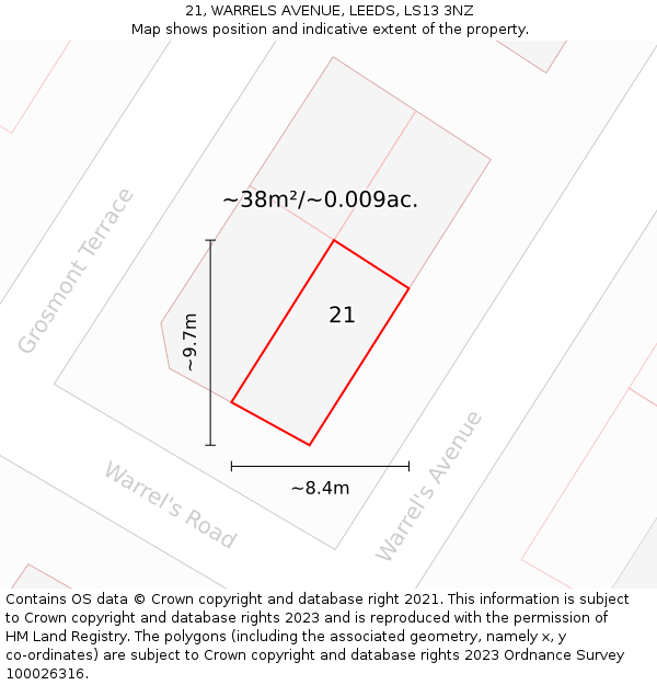 21, WARRELS AVENUE, LEEDS, LS13 3NZ: Plot and title map