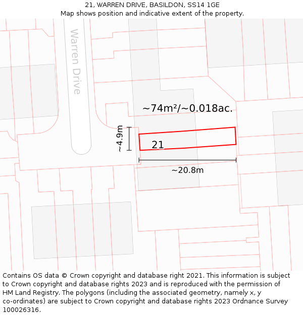 21, WARREN DRIVE, BASILDON, SS14 1GE: Plot and title map