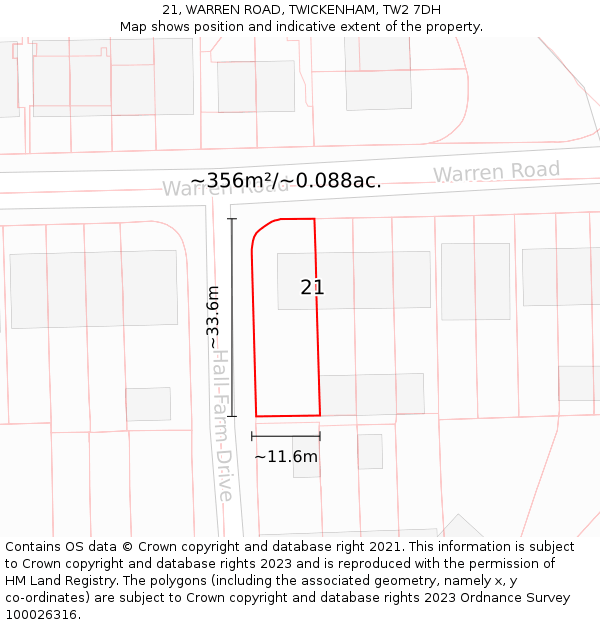 21, WARREN ROAD, TWICKENHAM, TW2 7DH: Plot and title map