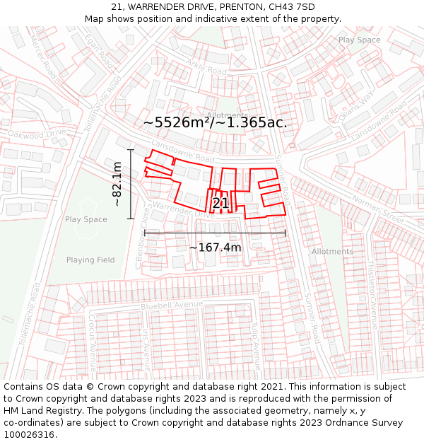 21, WARRENDER DRIVE, PRENTON, CH43 7SD: Plot and title map