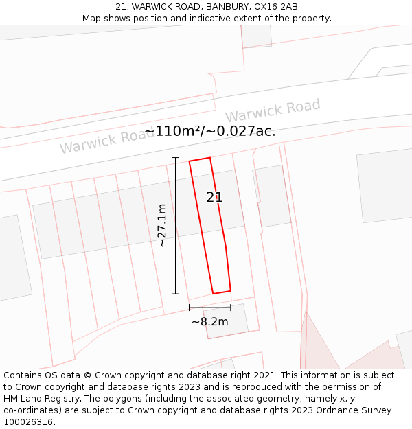 21, WARWICK ROAD, BANBURY, OX16 2AB: Plot and title map