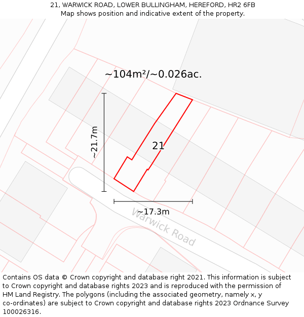 21, WARWICK ROAD, LOWER BULLINGHAM, HEREFORD, HR2 6FB: Plot and title map