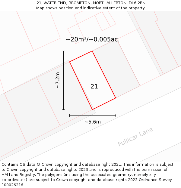 21, WATER END, BROMPTON, NORTHALLERTON, DL6 2RN: Plot and title map