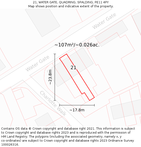21, WATER GATE, QUADRING, SPALDING, PE11 4PY: Plot and title map