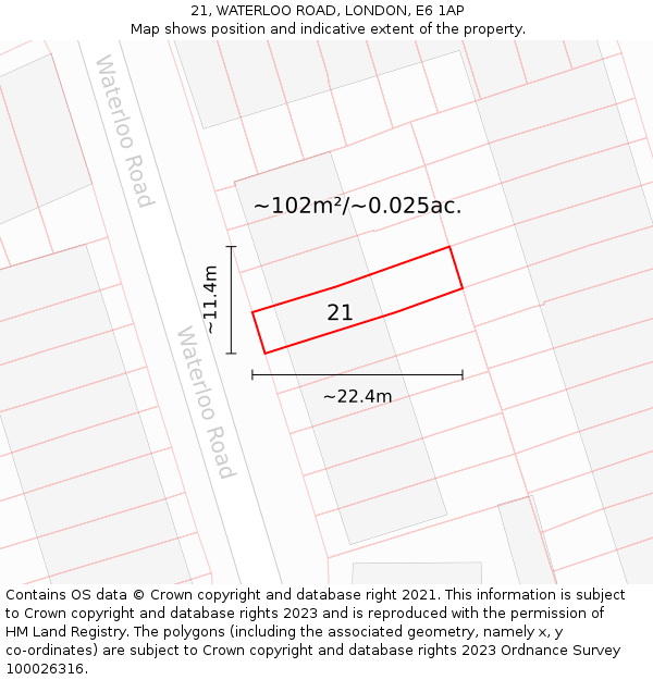 21, WATERLOO ROAD, LONDON, E6 1AP: Plot and title map