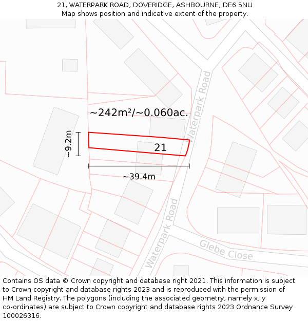 21, WATERPARK ROAD, DOVERIDGE, ASHBOURNE, DE6 5NU: Plot and title map