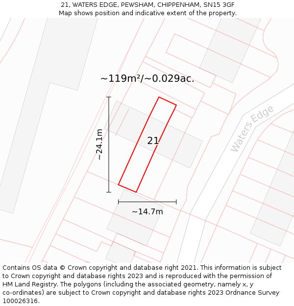 21, WATERS EDGE, PEWSHAM, CHIPPENHAM, SN15 3GF: Plot and title map