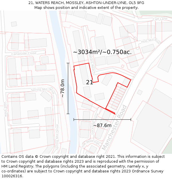 21, WATERS REACH, MOSSLEY, ASHTON-UNDER-LYNE, OL5 9FG: Plot and title map