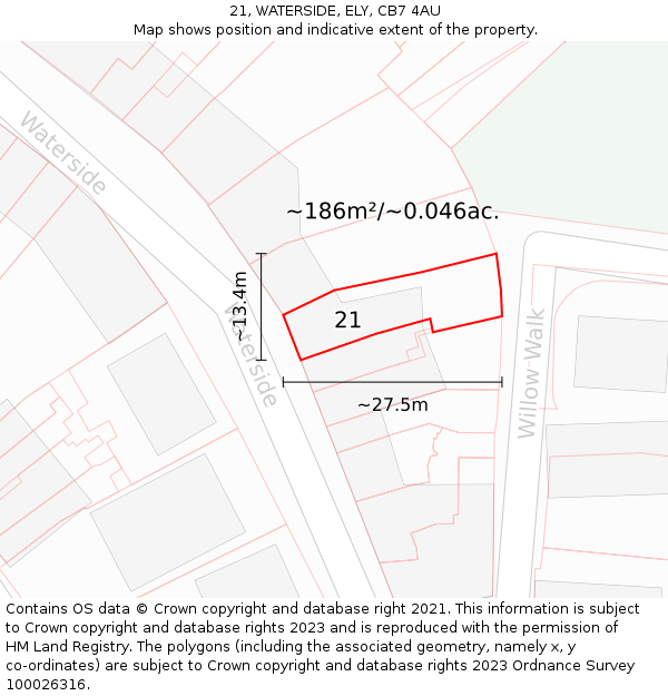 21, WATERSIDE, ELY, CB7 4AU: Plot and title map