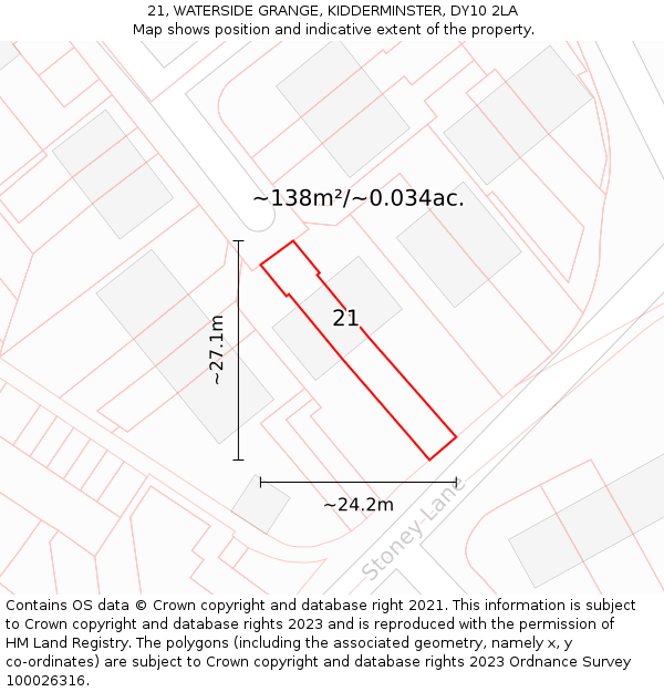 21, WATERSIDE GRANGE, KIDDERMINSTER, DY10 2LA: Plot and title map