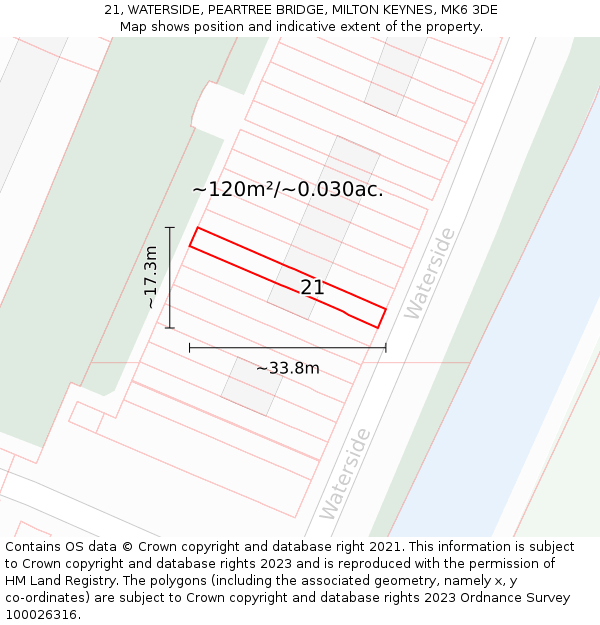 21, WATERSIDE, PEARTREE BRIDGE, MILTON KEYNES, MK6 3DE: Plot and title map