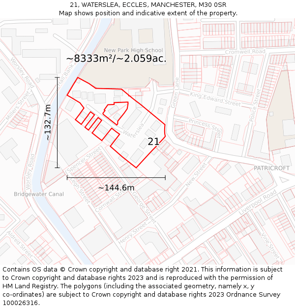 21, WATERSLEA, ECCLES, MANCHESTER, M30 0SR: Plot and title map