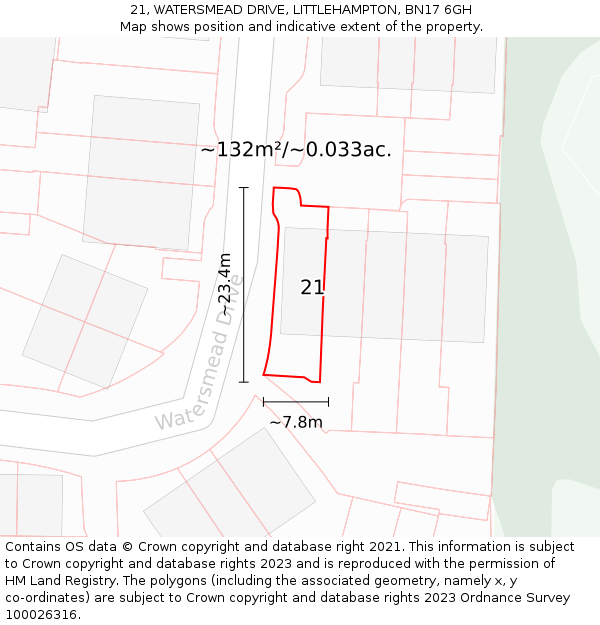 21, WATERSMEAD DRIVE, LITTLEHAMPTON, BN17 6GH: Plot and title map