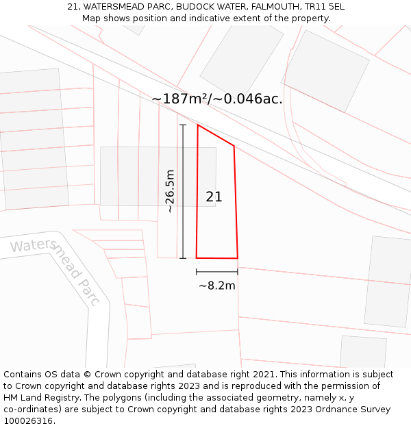 21, WATERSMEAD PARC, BUDOCK WATER, FALMOUTH, TR11 5EL: Plot and title map