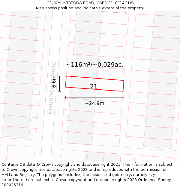 21, WAUNTREODA ROAD, CARDIFF, CF14 1HS: Plot and title map