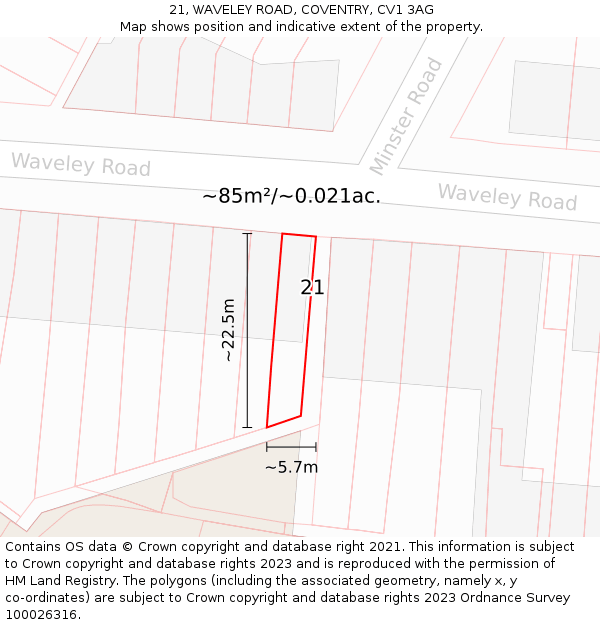 21, WAVELEY ROAD, COVENTRY, CV1 3AG: Plot and title map
