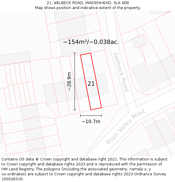 21, WELBECK ROAD, MAIDENHEAD, SL6 4EB: Plot and title map