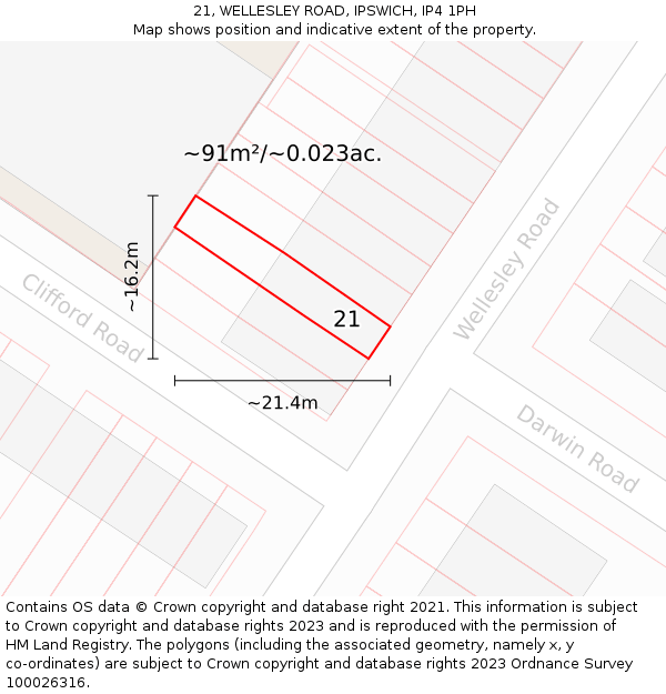 21, WELLESLEY ROAD, IPSWICH, IP4 1PH: Plot and title map