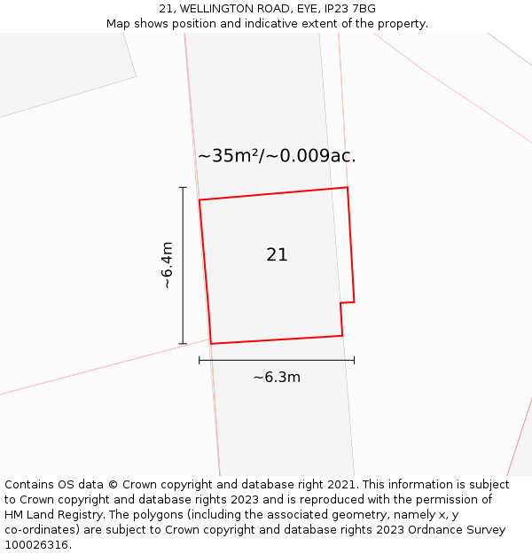 21, WELLINGTON ROAD, EYE, IP23 7BG: Plot and title map
