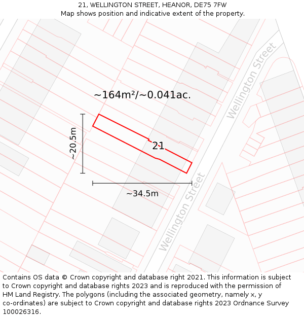 21, WELLINGTON STREET, HEANOR, DE75 7FW: Plot and title map