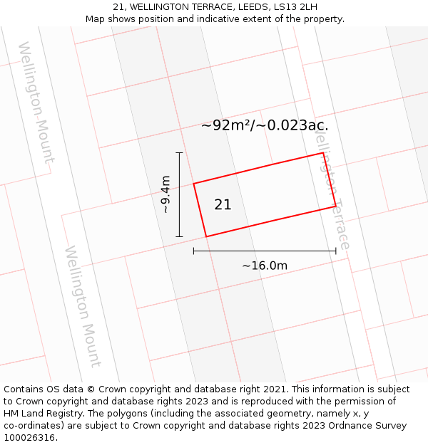 21, WELLINGTON TERRACE, LEEDS, LS13 2LH: Plot and title map