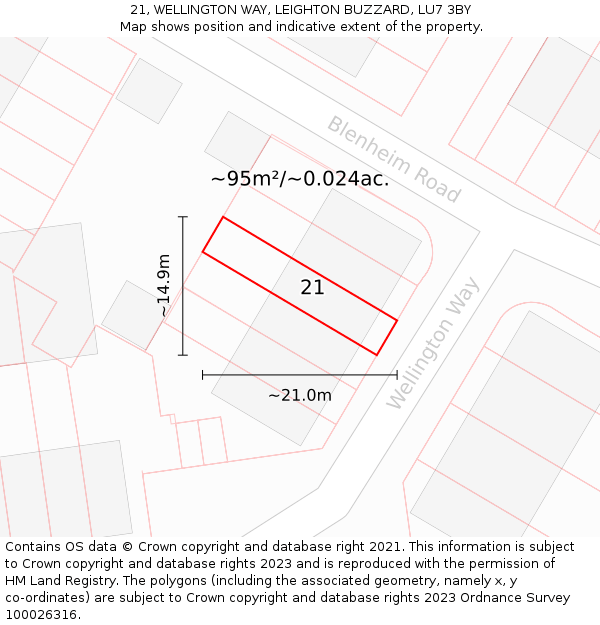 21, WELLINGTON WAY, LEIGHTON BUZZARD, LU7 3BY: Plot and title map