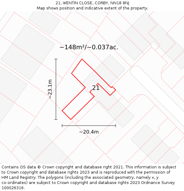 21, WENTIN CLOSE, CORBY, NN18 8NJ: Plot and title map