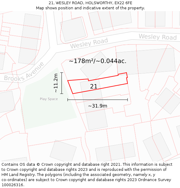 21, WESLEY ROAD, HOLSWORTHY, EX22 6FE: Plot and title map