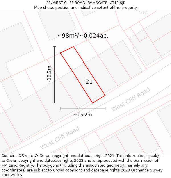 21, WEST CLIFF ROAD, RAMSGATE, CT11 9JP: Plot and title map