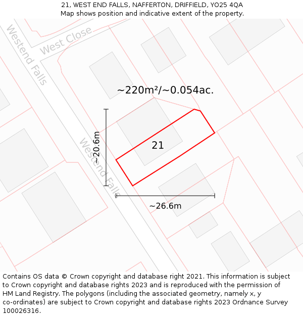 21, WEST END FALLS, NAFFERTON, DRIFFIELD, YO25 4QA: Plot and title map