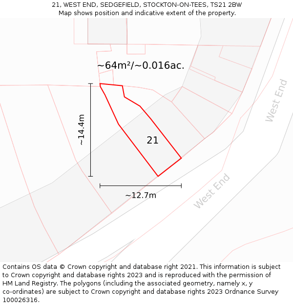 21, WEST END, SEDGEFIELD, STOCKTON-ON-TEES, TS21 2BW: Plot and title map
