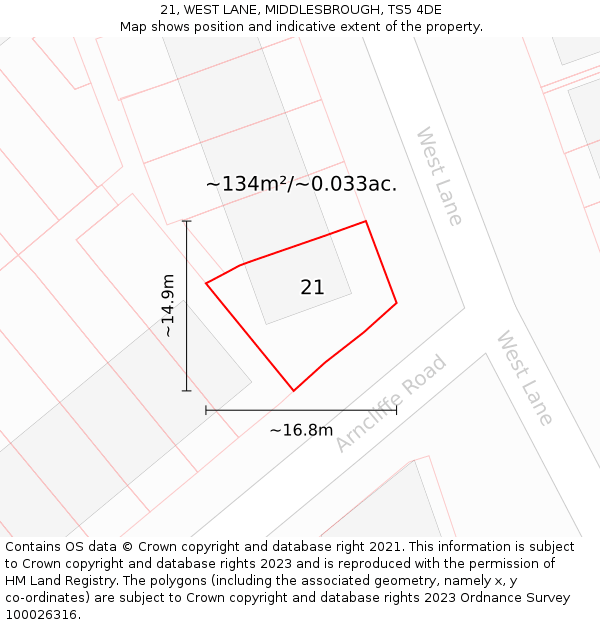 21, WEST LANE, MIDDLESBROUGH, TS5 4DE: Plot and title map