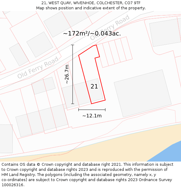 21, WEST QUAY, WIVENHOE, COLCHESTER, CO7 9TF: Plot and title map